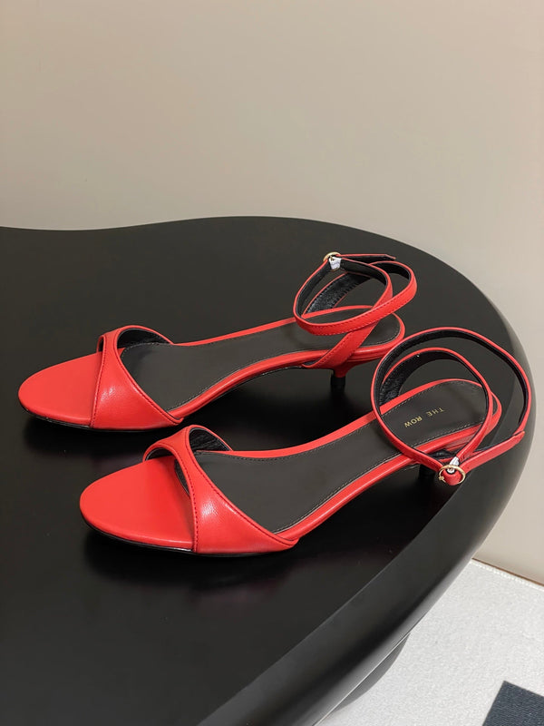 The Row 25S Strap High Heel Sandals 35mm Red Sheepskin 286198