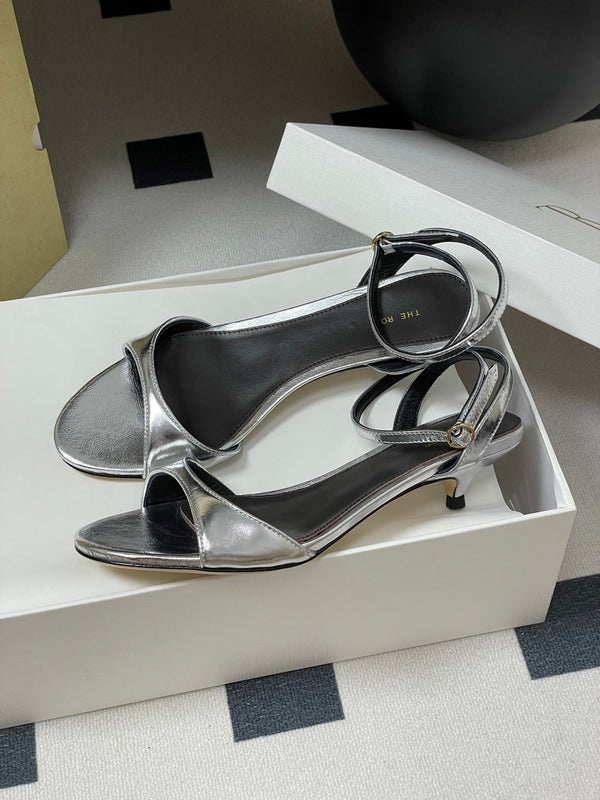 The Row 25S Strap High Heel Sandals 35mm Black Mix Silver Metallic Cowhide 286201