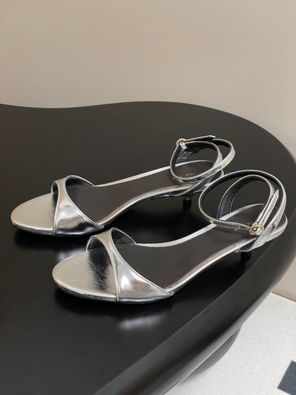 The Row 25S Strap High Heel Sandals 35mm Black Mix Silver Metallic Cowhide 286201