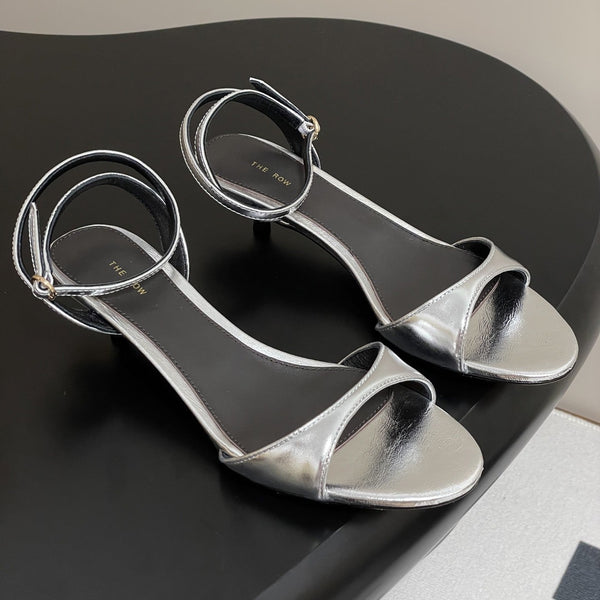 The Row 25S Strap High Heel Sandals 35mm Black Mix Silver Metallic Cowhide 286201