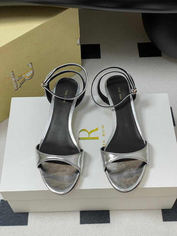 The Row 25S Strap High Heel Sandals 35mm Black Mix Silver Metallic Cowhide 286201