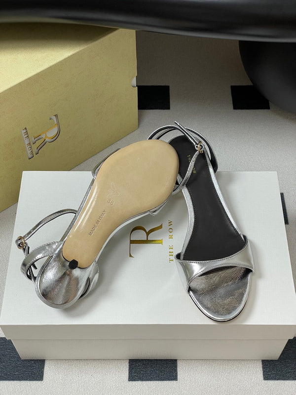 The Row 25S Strap High Heel Sandals 35mm Black Mix Silver Metallic Cowhide 286201