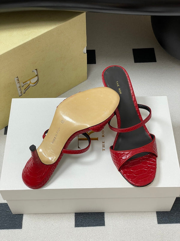 The Row 25S Strap High Heel Mule Sandals 85mm Red Snake Pattern Cowhide 286203