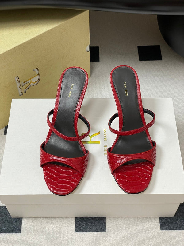 The Row 25S Strap High Heel Mule Sandals 85mm Red Snake Pattern Cowhide 286203