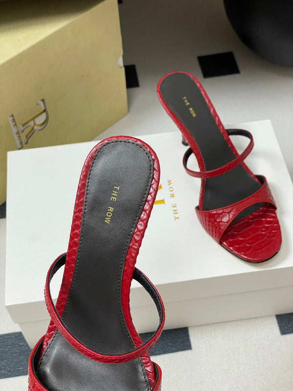 The Row 25S Strap High Heel Mule Sandals 85mm Red Snake Pattern Cowhide 286203