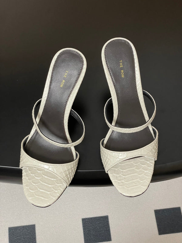 The Row 25S Strap High Heel Mule Sandals 85mm White Snake Pattern Cowhide 286204