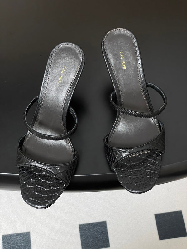 The Row 25S Strap High Heel Mule Sandals 85mm Black Snake Pattern Cowhide 286205