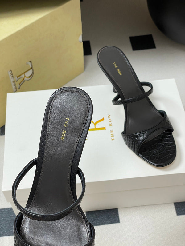 The Row 25S Strap High Heel Mule Sandals 85mm Black Snake Pattern Cowhide 286205