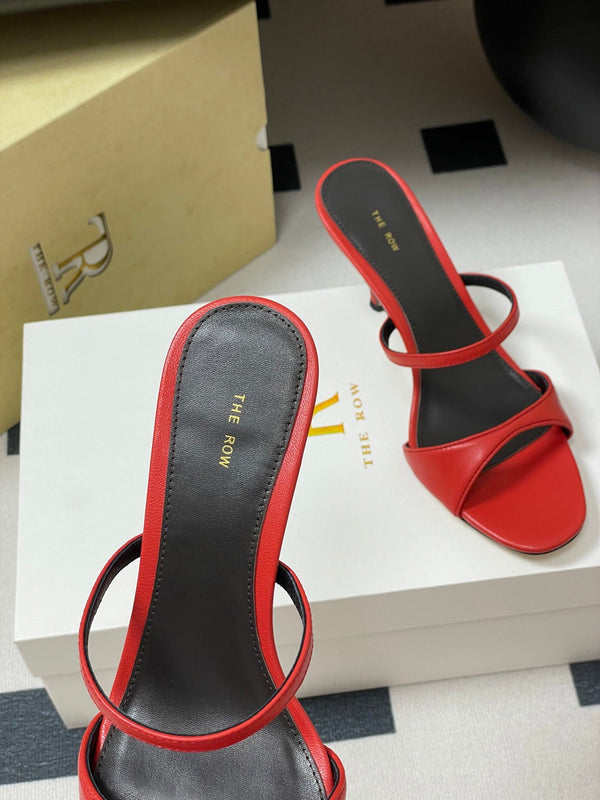 The Row 25S Strap High Heel Mule Sandals 85mm Red Sheepskin 286206
