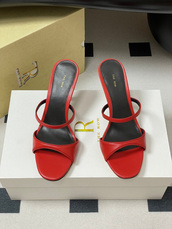 The Row 25S Strap High Heel Mule Sandals 85mm Red Sheepskin 286206
