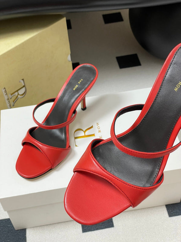 The Row 25S Strap High Heel Mule Sandals 85mm Red Sheepskin 286206