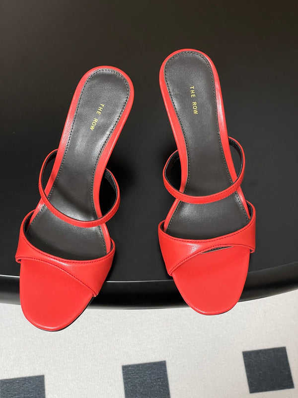 The Row 25S Strap High Heel Mule Sandals 85mm Red Sheepskin 286206