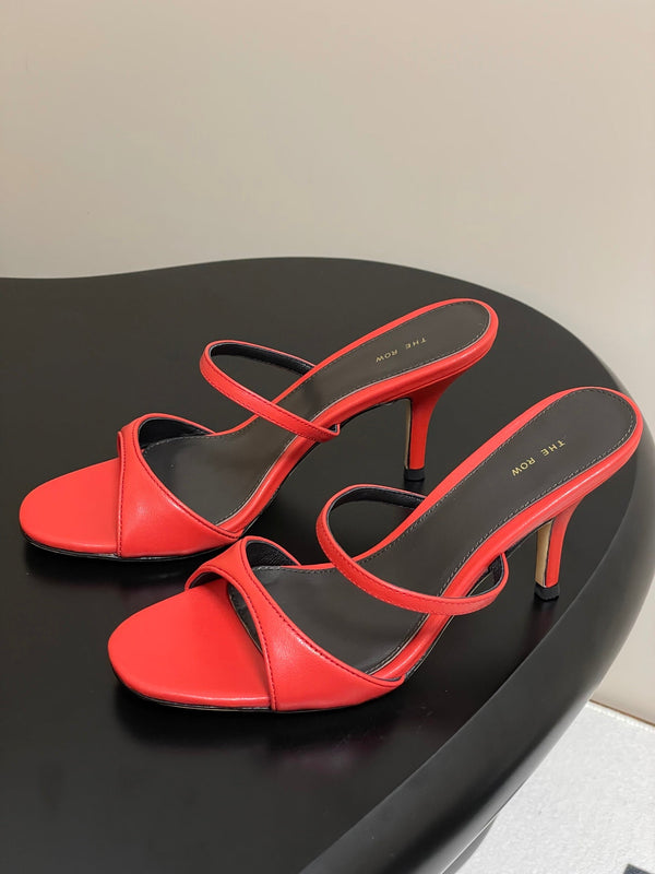The Row 25S Strap High Heel Mule Sandals 85mm Red Sheepskin 286206