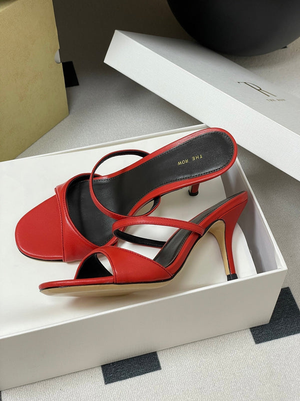 The Row 25S Strap High Heel Mule Sandals 85mm Red Sheepskin 286206