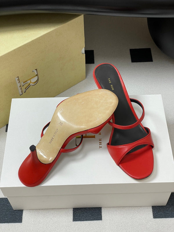 The Row 25S Strap High Heel Mule Sandals 85mm Red Sheepskin 286206