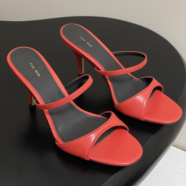The Row 25S Strap High Heel Mule Sandals 85mm Red Sheepskin 286206
