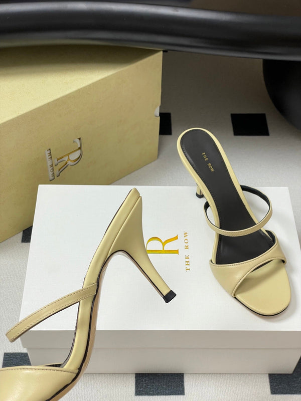 The Row 25S Strap High Heel Mule Sandals 85mm Beige Sheepskin 286207