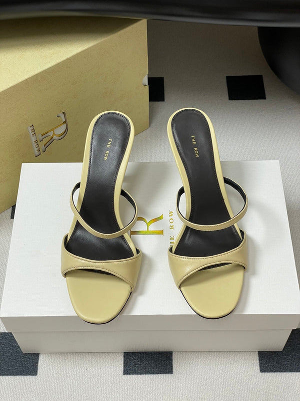 The Row 25S Strap High Heel Mule Sandals 85mm Beige Sheepskin 286207