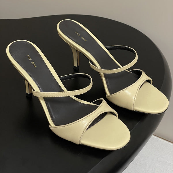 The Row 25S Strap High Heel Mule Sandals 85mm Beige Sheepskin 286207
