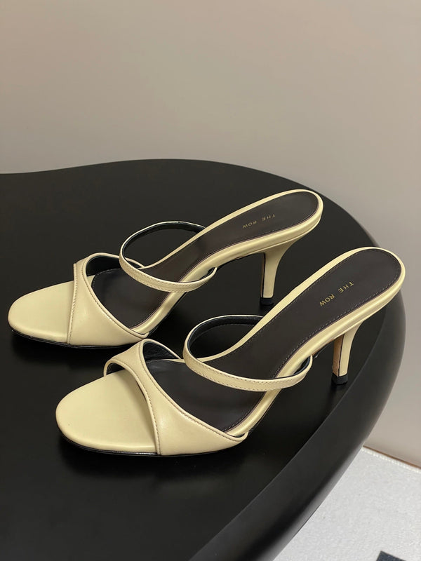 The Row 25S Strap High Heel Mule Sandals 85mm Beige Sheepskin 286207