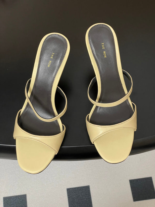 The Row 25S Strap High Heel Mule Sandals 85mm Beige Sheepskin 286207