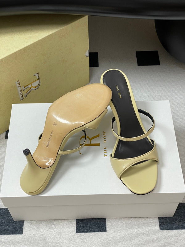 The Row 25S Strap High Heel Mule Sandals 85mm Beige Sheepskin 286207