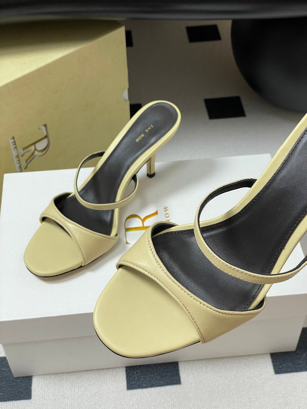 The Row 25S Strap High Heel Mule Sandals 85mm Beige Sheepskin 286207