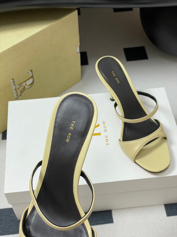 The Row 25S Strap High Heel Mule Sandals 85mm Beige Sheepskin 286207
