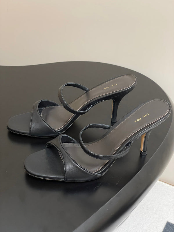 The Row 25S Strap High Heel Mule Sandals 85mm Black Sheepskin 286208