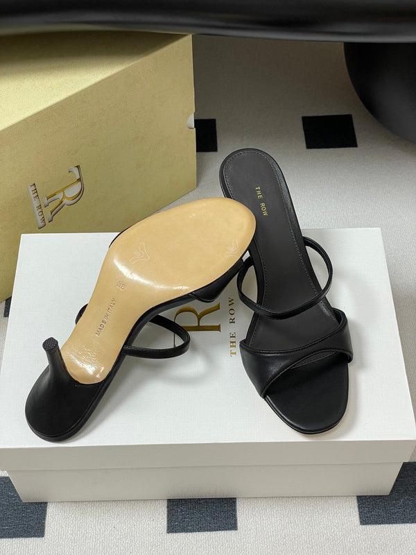 The Row 25S Strap High Heel Mule Sandals 85mm Black Sheepskin 286208
