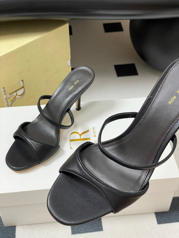 The Row 25S Strap High Heel Mule Sandals 85mm Black Sheepskin 286208