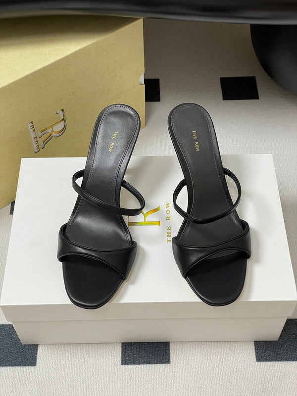The Row 25S Strap High Heel Mule Sandals 85mm Black Sheepskin 286208