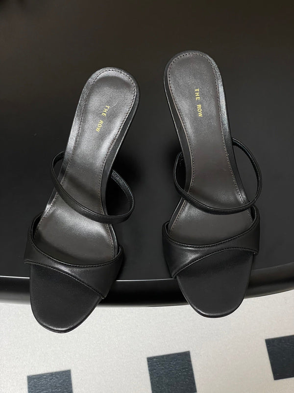 The Row 25S Strap High Heel Mule Sandals 85mm Black Sheepskin 286208