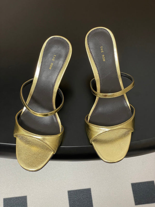 The Row 25S Strap High Heel Mule Sandals 85mm Black Mix Gold Metallic Cowhide 286210