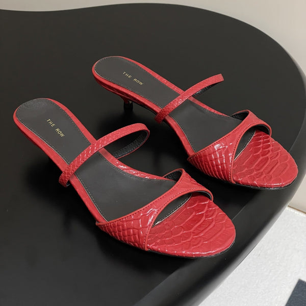 The Row 25S Strap High Heel Mule Sandals 35mm Red Snake Pattern Cowhide 286211