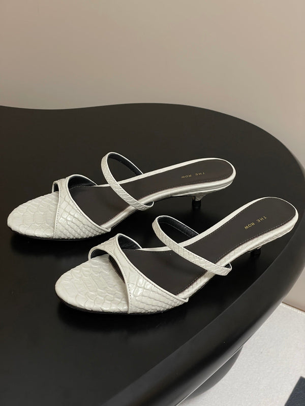 The Row 25S Strap High Heel Mule Sandals 35mm White Snake Pattern Cowhide 286212