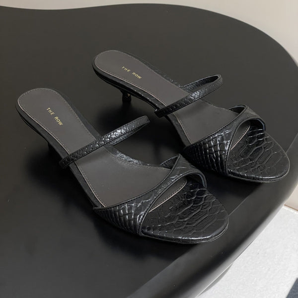 The Row 25S Strap High Heel Mule Sandals 35mm Black Snake Pattern Cowhide 286213