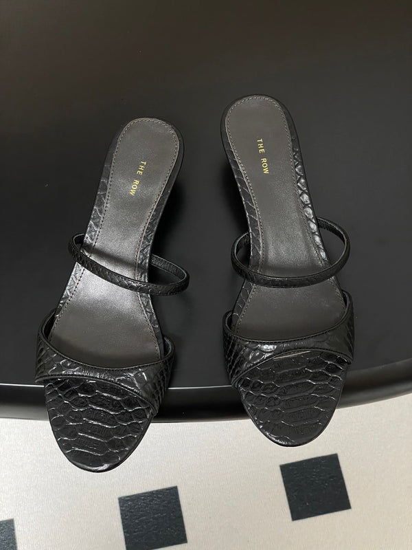 The Row 25S Strap High Heel Mule Sandals 35mm Black Snake Pattern Cowhide 286213