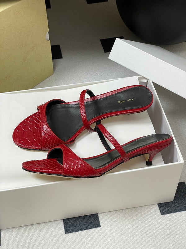 The Row 25S Strap High Heel Mule Sandals 35mm Red Snake Pattern Cowhide 286211