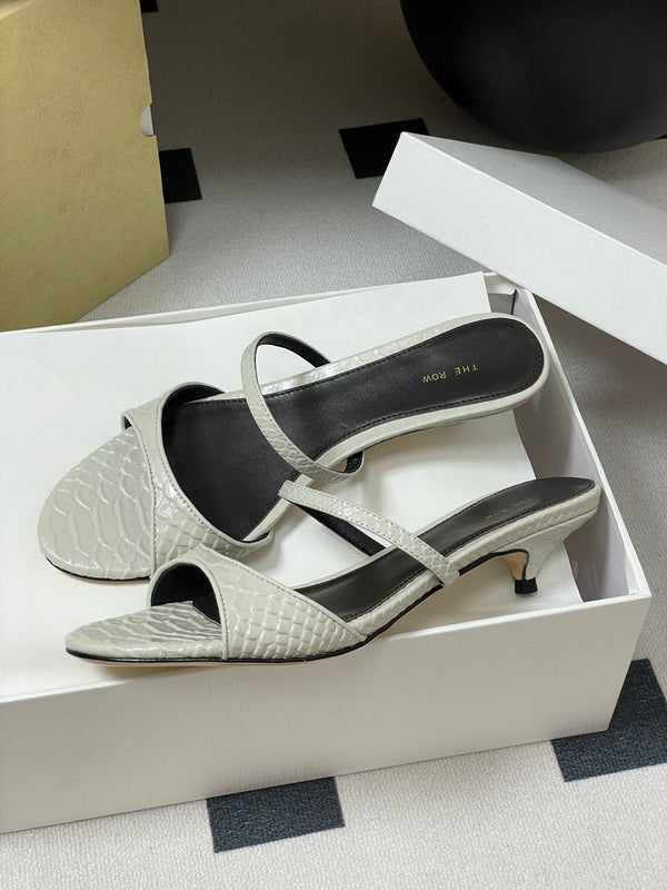 The Row 25S Strap High Heel Mule Sandals 35mm White Snake Pattern Cowhide 286212