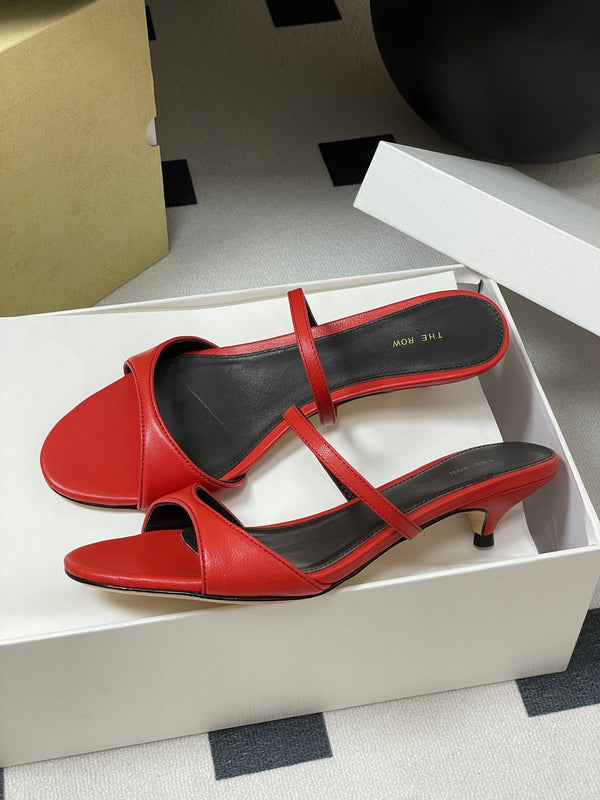 The Row 25S Strap High Heel Mule Sandals 35mm Red Sheepskin 286214