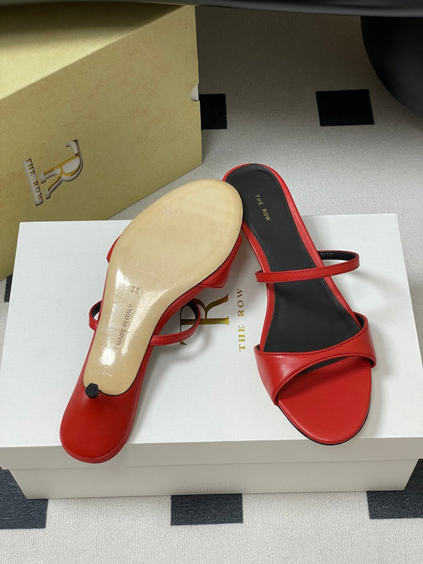 The Row 25S Strap High Heel Mule Sandals 35mm Red Sheepskin 286214