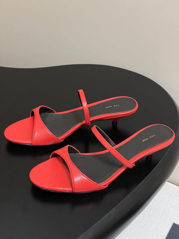 The Row 25S Strap High Heel Mule Sandals 35mm Red Sheepskin 286214