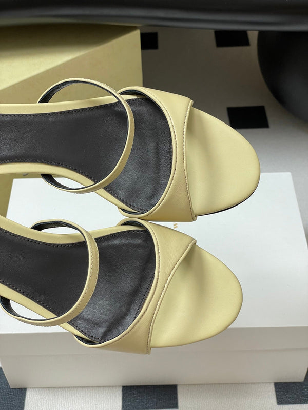 The Row 25S Strap High Heel Mule Sandals 35mm Beige Sheepskin 286215