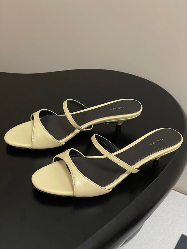 The Row 25S Strap High Heel Mule Sandals 35mm Beige Sheepskin 286215