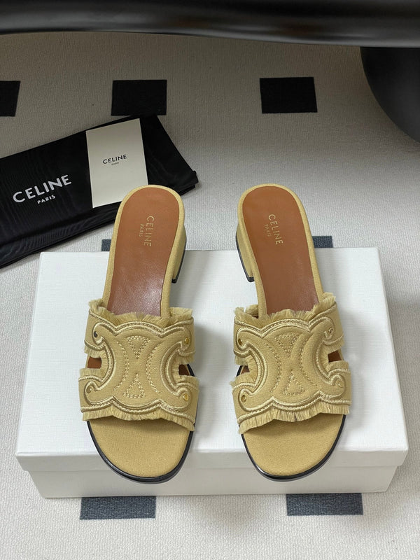 CL Marina Fringed Mule 40mm In Caramel Denim 319737