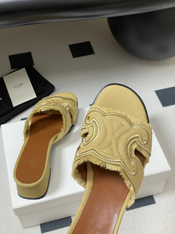 CL Marina Fringed Mule 40mm In Caramel Denim 319737