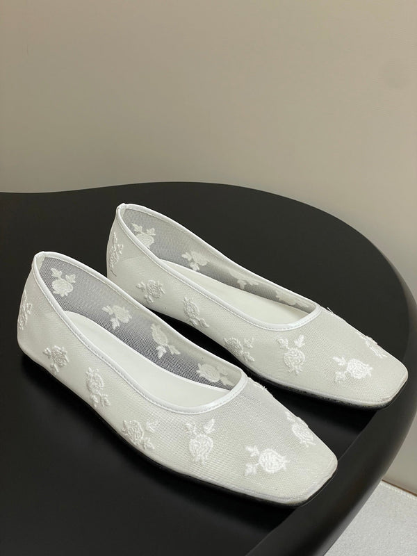 Manolo 25 Ballet Flats White Mesh Fabric 319741