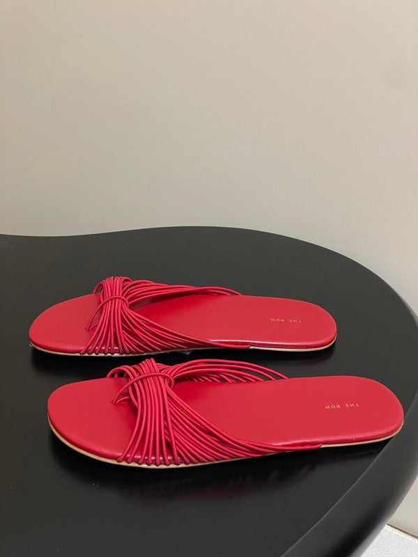 The Row Sara Slide Sandal In Red Elastic And Leather 345203