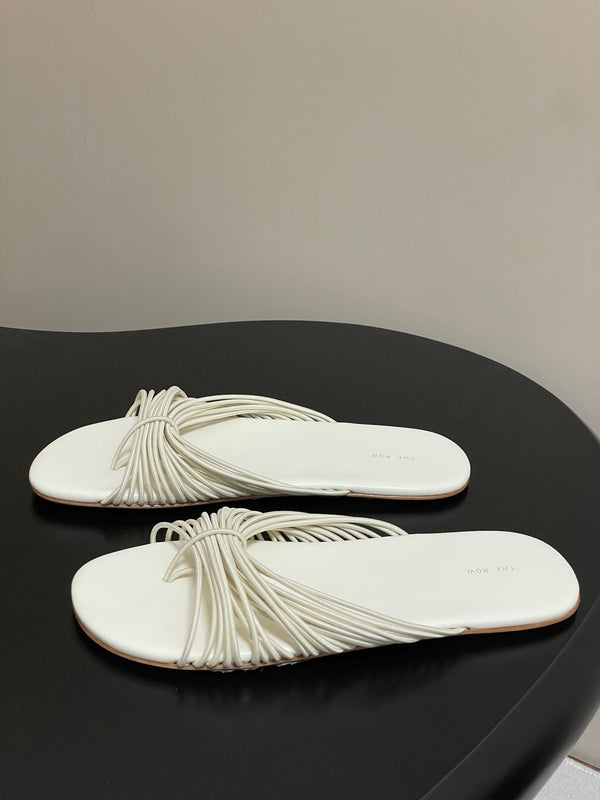 The Row Sara Slide Sandal In Ivory Elastic And Leather 345204